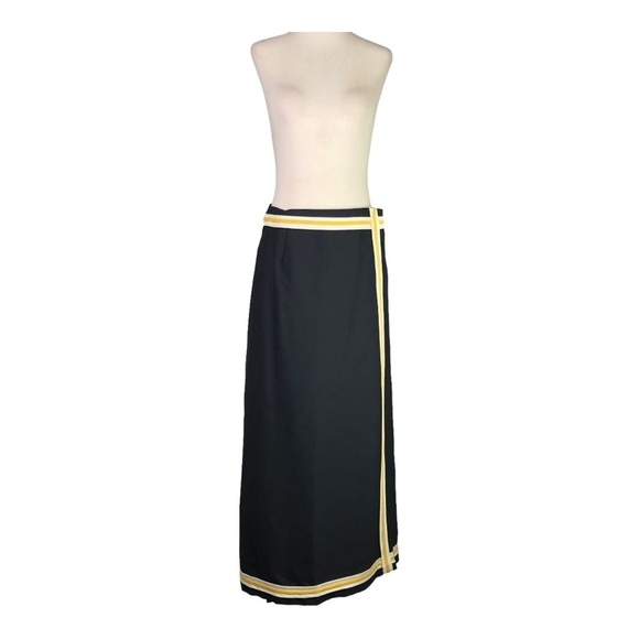 VINTAGE Century of Boston maxi pencil wrap skirt black yellow white size 8 - Picture 1 of 10